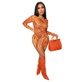 Autumn Corrugated Printed Slim-Fit Sexy Long-Sleeved Dress