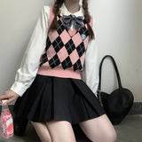 Preppy Aesthetic Outfits Vintage Knitted Vest Black Pink Color V-neck Sweater