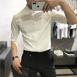 Men Shirts Embroidered Slim Half-Sleeve Shirt