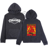 Thrasher Hoodie Letter Flame Print Solid Color Coat