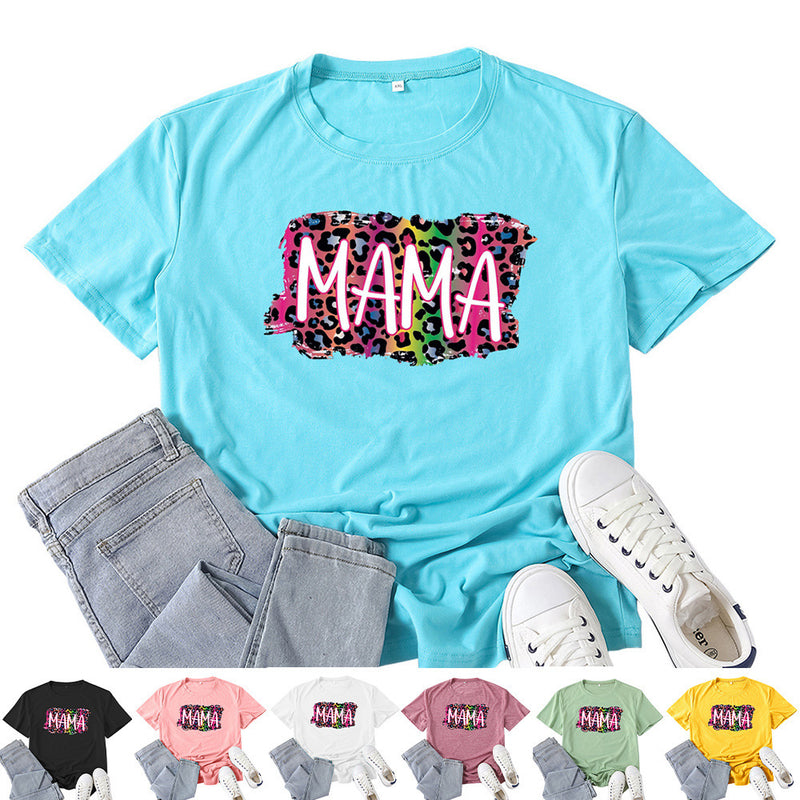 Boy Mama T Shirts Color Leopard Mama Printed T-shirt