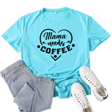 Boy Mama T Shirt Mama Needs Coffee Pattern Printed Short Sleeve T-shirt