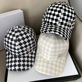 Vintage Check Baseball Cap Plaid Rhinestone