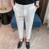 Men Trousers Embroidered Summer Cropped Pants Casual Fashion Simple Thin Suit Pants