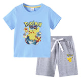 Children Pokemon Pikachu Tshirts & Shorts Cotton Short Sleeve Shorts Two Pieces Neutral