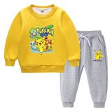 Children Pokemon Pikachu Hoodie & Pant Set Fleece Lined Padded Warm Keeping Winter Clothes Sweatershirt Suit