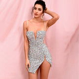 Women Exotic Dresses Sexy Mesh Sequins Sheath Evening Dress Dress