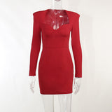 Emily Ratajkowski Dress Padded Shoulder Retro Hip-Wrapped Long Sleeve Skirt