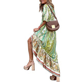 Women Bohemian Dress Women's Summer Middle-Sleeve Floral-Print Dress