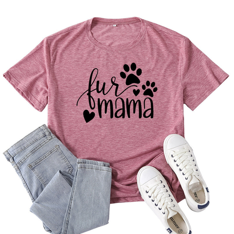 Boy Mama T Shirts Fur Mama Letter Print Short-Sleeve T-shirt