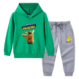 Children Pokemon Pikachu Hoodie & Pant Set Hooded Sweater Trousers Two-Piece Baby Cotton Sweater Set