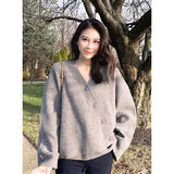 Preppy Aesthetic Outfits Autumn Leisure Wool V-neck Oblique Button Cardigan Women's Knitted