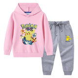 Children Pokemon Pikachu Hoodie & Pant Set Hooded Sweater Trousers Two-Piece Set Baby Cotton
