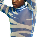 Transparent Shirt for Men Zebra Stripes Fashionable See-through Turtleneck T-shirt