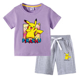 Children Pokemon Pikachu Tshirts & Shorts Cotton Children Short Sleeve Shorts Two Pieces