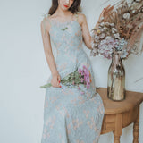 Women Cottagecore Dress Green Waist Trimming Spaghetti Straps Dress Summer