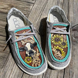 Cow Print Hey Dude Shoes Low Top Women's Shoes Flat Shoes Cartoon Milk Sunflower Pattern