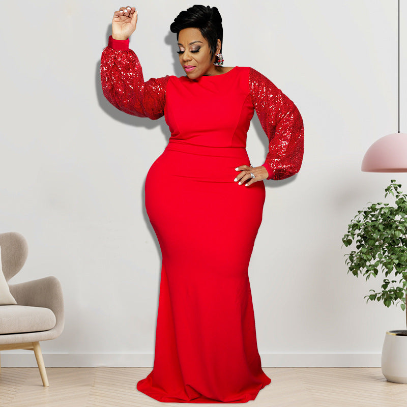 Nina Parker Dresses plus Size Sequin Sleeve Stitching Dress