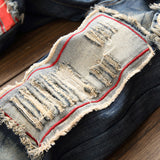 J Shaped Jeans New Men's Jeans Retro Large Hole Patch Straight Thickening plus Velvet