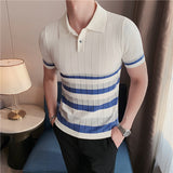 Men Shirts Striped Knitted Polo Shirt