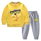 Children Pokemon Pikachu Hoodie & Pant Set Fleece Lined Padded Warm Keeping Winter Clothes Sweatershirt Suit
