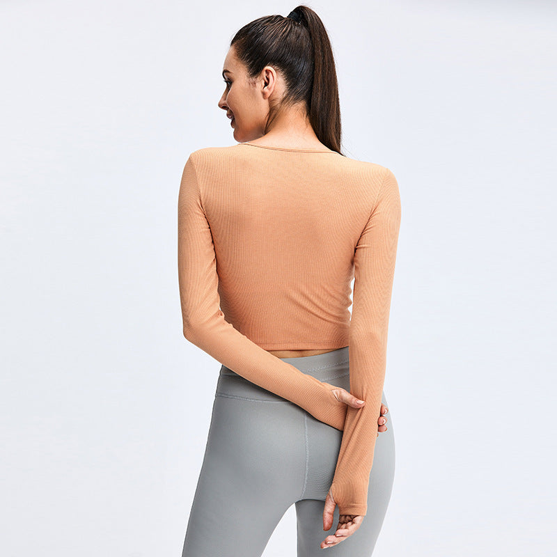 Anti Sweat Dressing Yoga Clothes Round Neck Long Sleeve