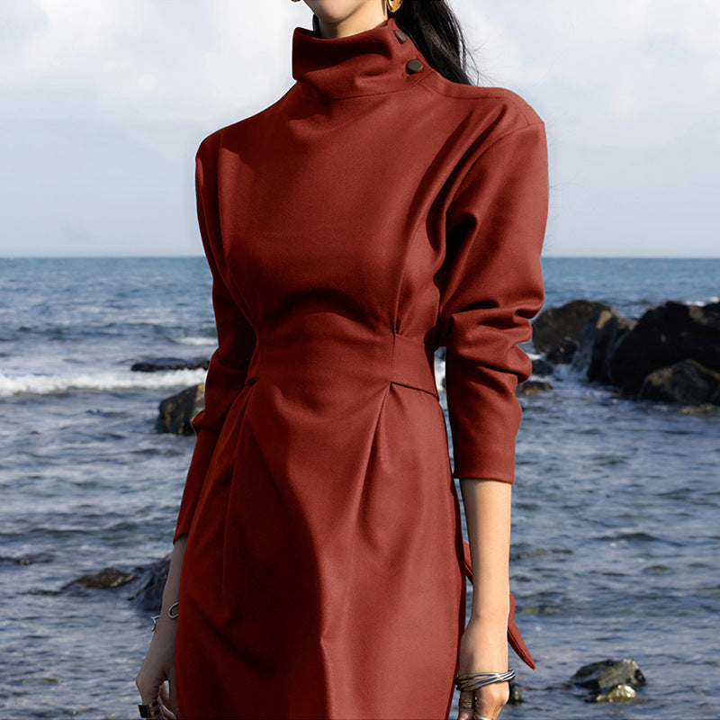 Work Dresses for Teachers Long Dress Winter Temperament Commute Solid Color Dress