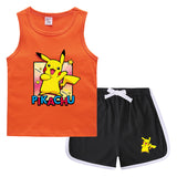 Children Pokemon Pikachu Tshirts & Shorts Sports Sweat-Absorbent Shirt Suit