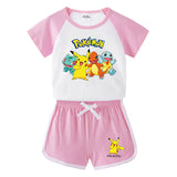 Children Pokemon Pikachu Tshirts & Shorts Short Sleeve T-shirt Shorts Casual Sports Two Pieces