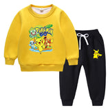 Children Pokemon Pikachu Hoodie & Pant Set Fleece Lined Padded Warm Keeping Winter Clothes Sweatershirt Suit