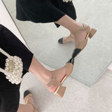 Nude Pumps Block Heel Chunky Heel Retro Sandals