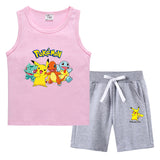 Children Pokemon Pikachu Tshirts & Shorts Vest Middle Pants Sports Casual Bottoming Shirt Two Pieces