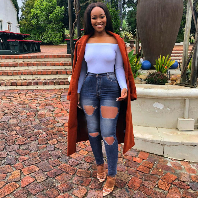 Women Plus Size Jeans Slim Ripped Denim Pencil Pants