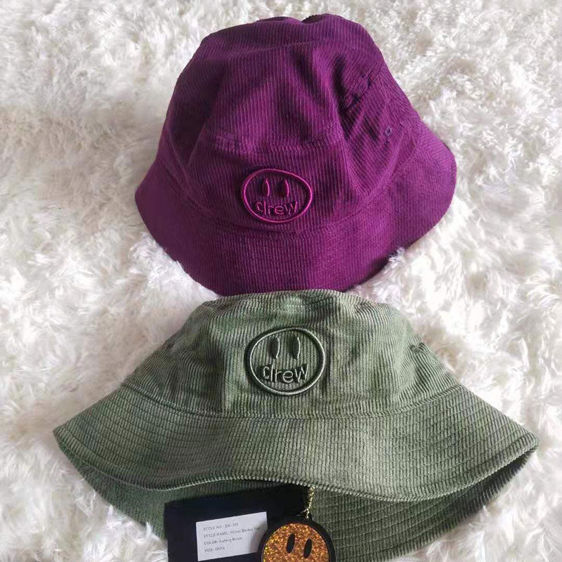 Justin Bieber Toque Smiling Face Embroidery Leisure Corduroy Hat for Men and Women