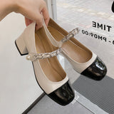 Nude Block Heel Sandals Mary Jane Shoes