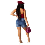 Women Plus Size Jeans Solid Color Denim Shorts