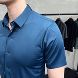Men Shirts Short Sleeve Shirt Slim Fit Business Pure Color Lapel Bottoming Shirt