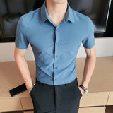 Men Shirts Solid Color Business Short Sleeve Shirt
