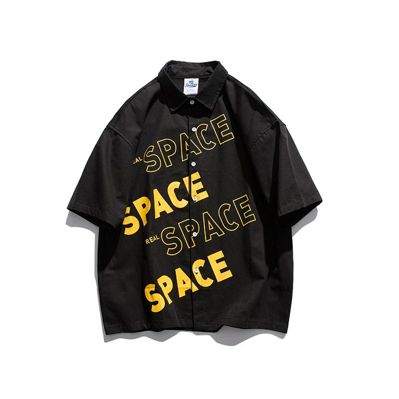 Men T Shirt Summer Casual Tops Men's Clothes Summer Wear National Fashion Boys Lapel Shirt Casual Loose Letters Full Printed Shirt Fashion