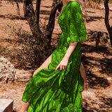Women Bohemian Dress Summer Mid-Length Chiffon Printed Beach Dress