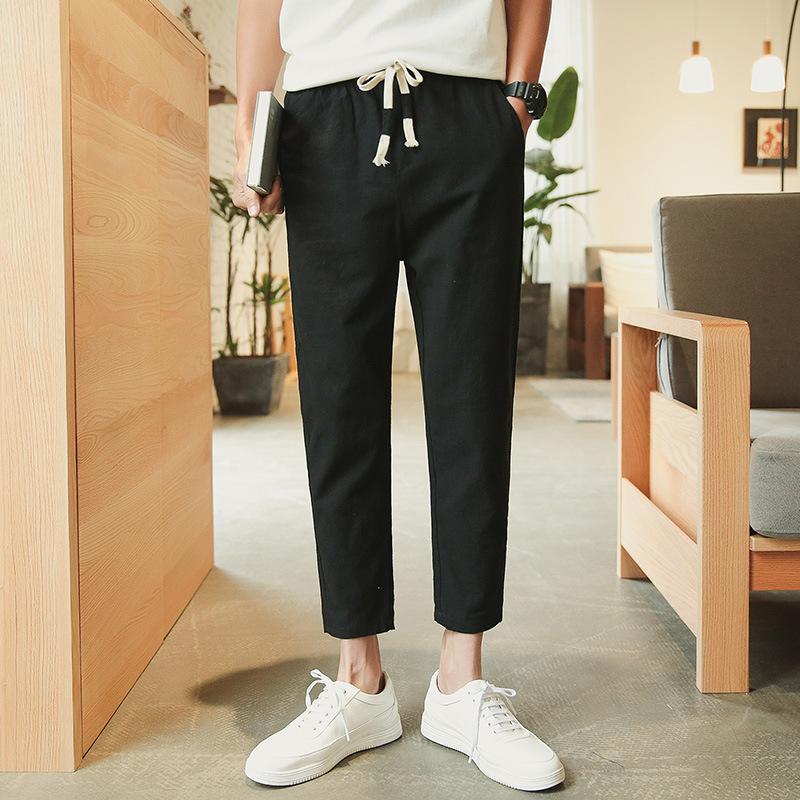 Linen Pants Straight Leg Pants Drawstring Lightweight Elastic Beach Pants Spring/Summer Men's Casual All-Matching Loose