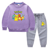 Children Pokemon Pikachu Hoodie & Pant Set Pure Color Cotton Quality Sweatshirt Set Trousers