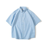 Men T Shirt Summer Casual Tops Men's Summer Retro Blue Striped Shirt Loose Cargo Shorts Casual Shirt