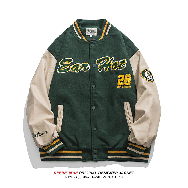 Men's Baseball Jacket Spring Sleeve Stitching Embroidered Baseball Uniform Men's Loose Vintgae Jacket