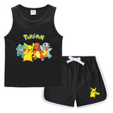Children Pokemon Pikachu Tshirts & Shorts Casual Sports Vest Sleeveless Undershirt Suit Neutral