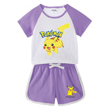 Children Pokemon Pikachu Tshirts & Shorts Short-Sleeved T-shirt Shorts Casual Sports Two-Piece Neutral