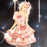 Gothic Lolita Harajuku Style Clothing Lolita Small Skirt Pink Sniper Op Idol Song-Promotion Costume Pink Plaid Dress