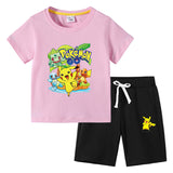 Children Pokemon Pikachu Tshirts & Shorts Cotton Short Sleeve Shorts Two Pieces Neutral