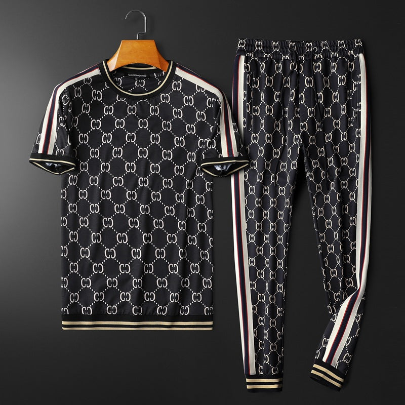 Men's Athletic Tracksuit Summer Men's Short-Sleeved Suit Leisure Sports Two-Piece Suit