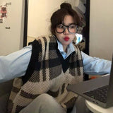 Preppy Aesthetic Outfits Plaid Knitted Vest